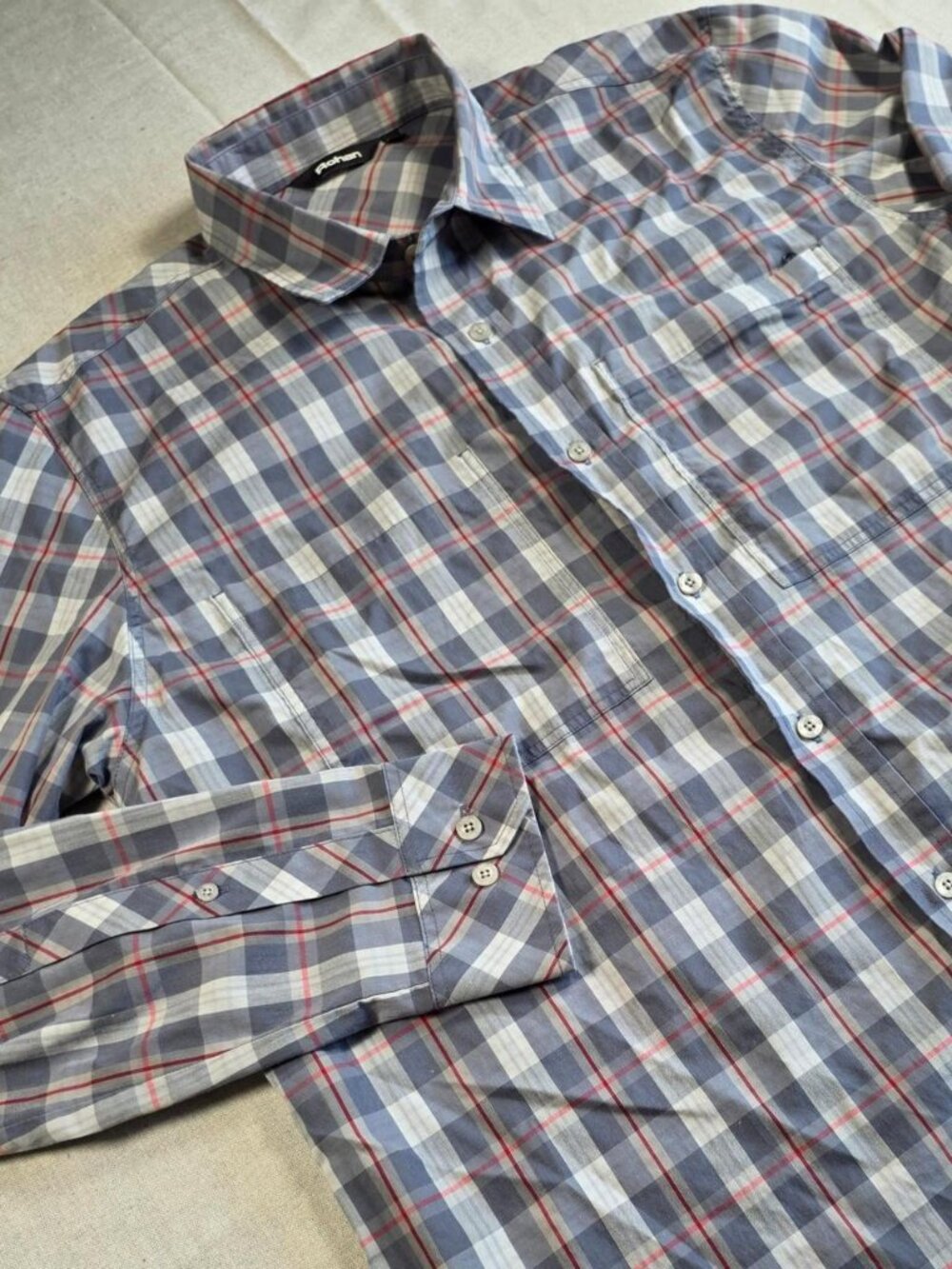 Mens Rohan Plaid Long Sleeve Casual Button-Front Dress Shirt (Large)